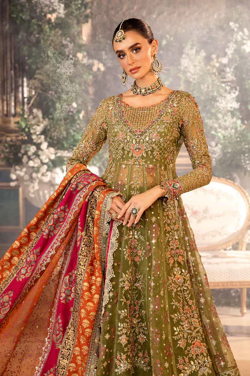 MARIA. B UNSTITCHED MBROIDERED BD-2906- olive Green 2