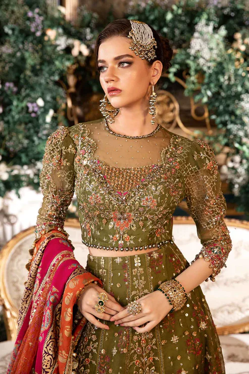 MARIA. B UNSTITCHED MBROIDERED BD-2906- olive Green 3