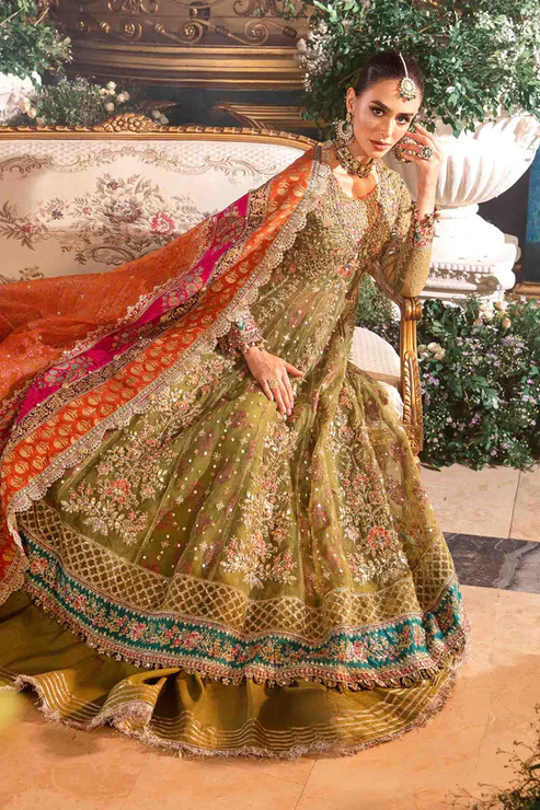 MARIA. B UNSTITCHED MBROIDERED BD-2906- olive Green 4