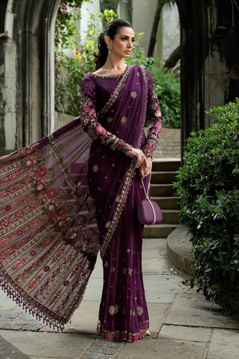 Maria B Embroidered Chiffon Saree WF-09-01-Purple.