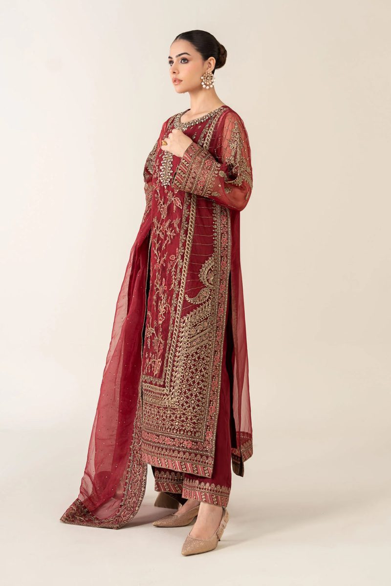 MARIA. B Embroidered Organza SF-PF25-08-Maroon__2