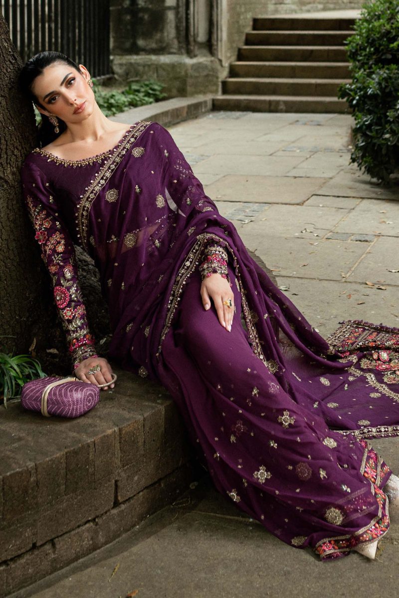 MariaB Embroidered Chiffon Saree WF-09-01-Purple_